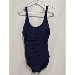 Calvin Klein Starburst One Piece Swimsuit Size 8 Navy Pleated Adjustable Strap